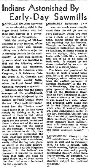 Newspaper clipping says Indians Astonished by early day sawmills. 